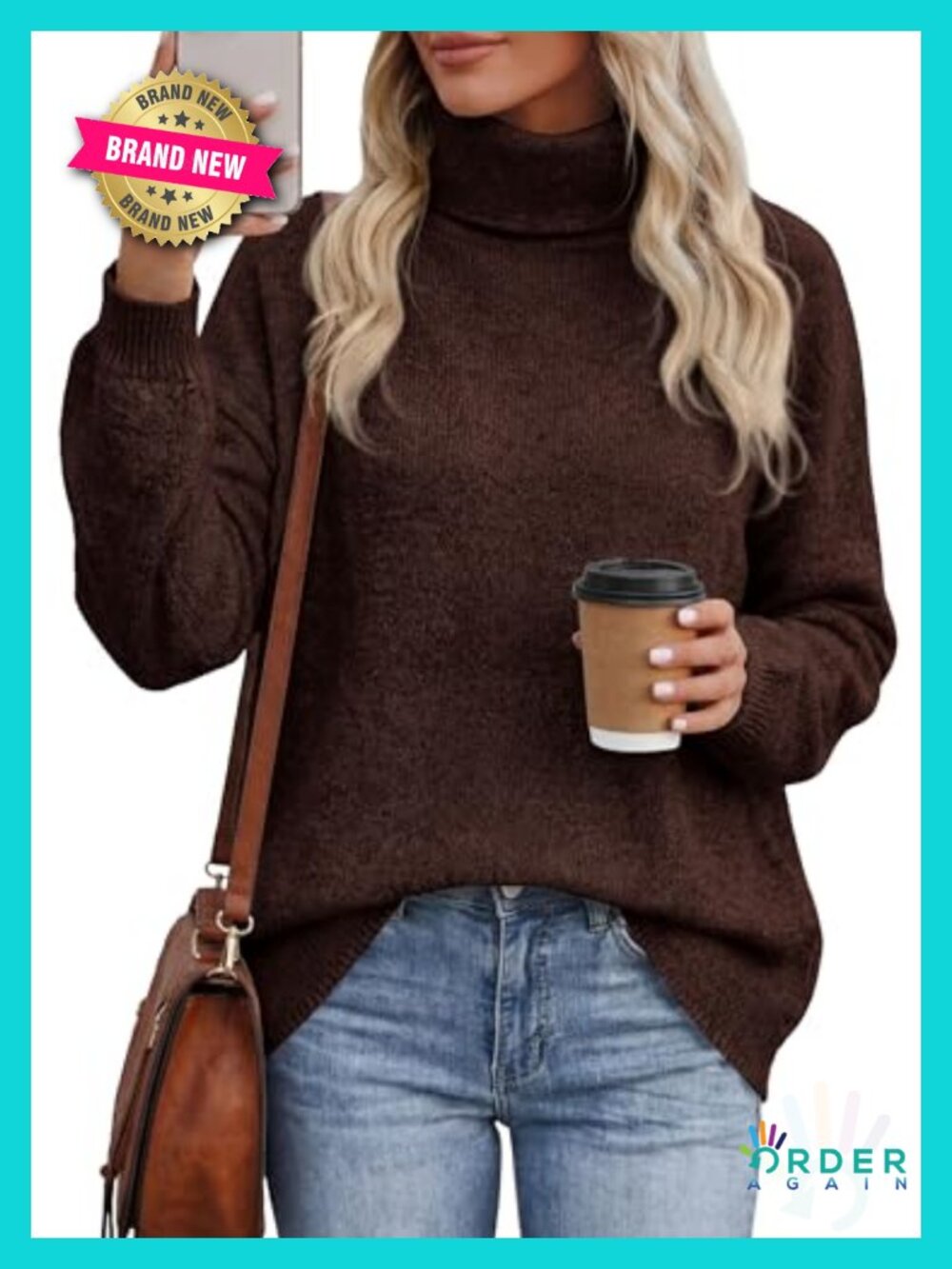 Womens Turtleneck Sweater Oversized Chunky Knit Pullover Warm